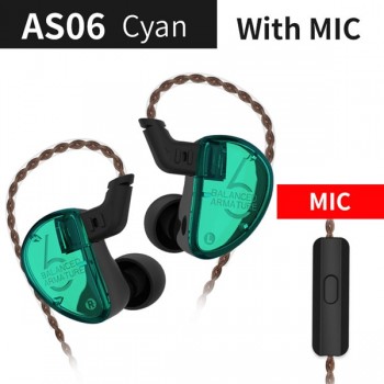 KZ AS06 Headphones 3 Balanced Armature Driver In Ear Earphone HIFI Bass Monitor Earphone Earbuds With 2pin Cable KZ ZS10 KZ AS10