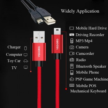Mini USB Data Cable for Mp3 Hard-Disk Camera Car Recorder T-Port USB2.0 Charging Line for Digital Devices Drop Shipping