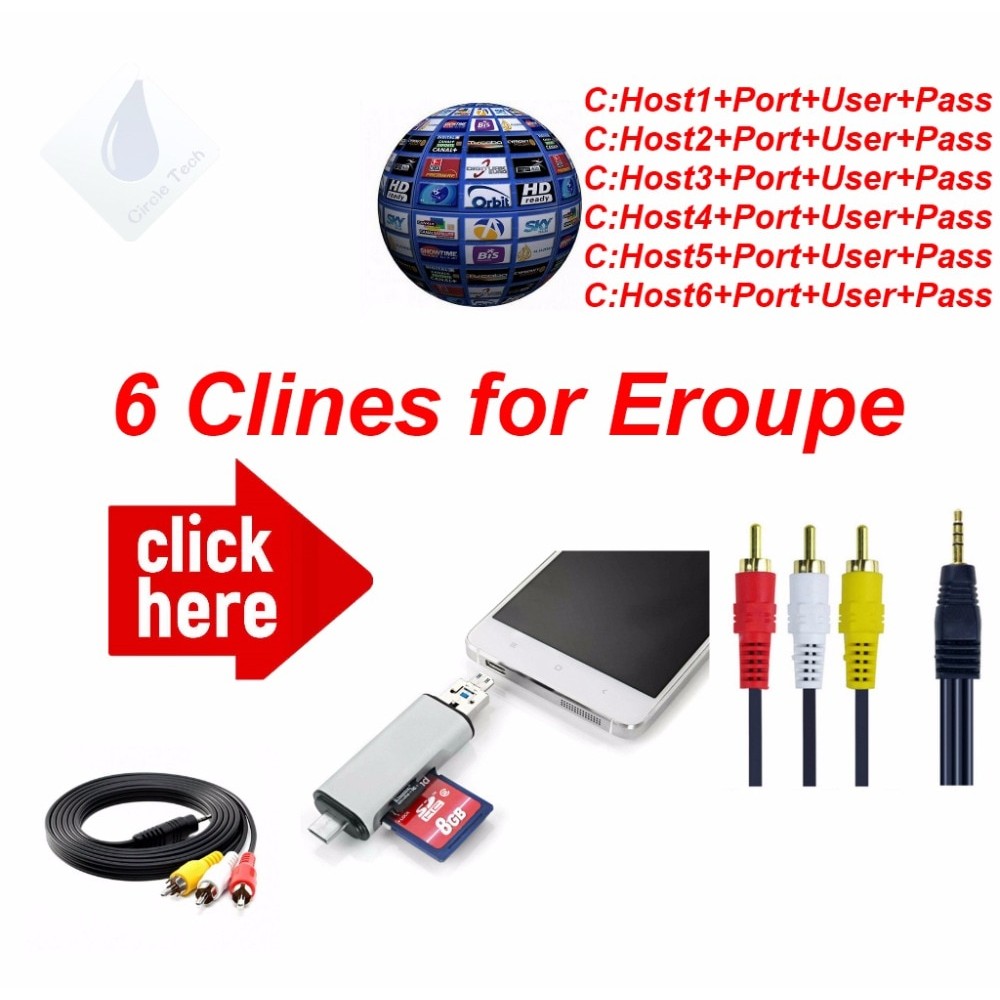 FREESAT V7  HD AV Cable 1 Year  Clines 6Lines cccam europe Germany Poland Spain UK France Freesat Satellite Receiver