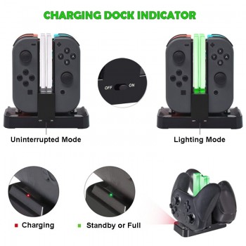4in1 for NS Nintend Switch Joy-Con amp; Pro Controller with Dual LED Light Indicator Gamepad Charging Dock Stand Station Charger
