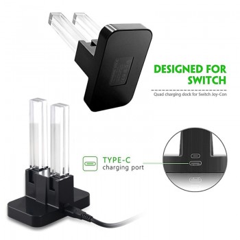 4in1 for NS Nintend Switch Joy-Con amp; Pro Controller with Dual LED Light Indicator Gamepad Charging Dock Stand Station Charger