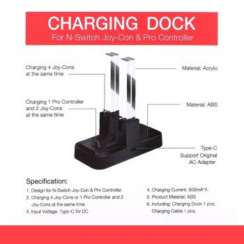 4in1 for NS Nintend Switch Joy-Con amp; Pro Controller with Dual LED Light Indicator Gamepad Charging Dock Stand Station Charger