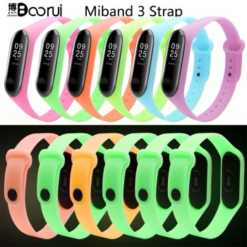 BOORUI Big Sale  Luminous Mi band 3 Strap mi3 watchbands accessories Night Light wrist Replacement for Xiaomi miband 3 smartband