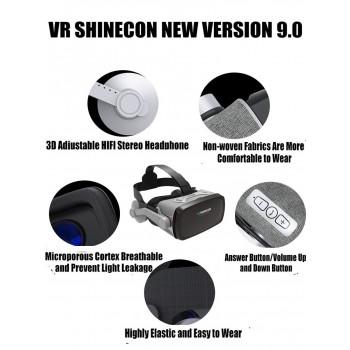 Hot!Shinecon 9.0 Casque VR Virtual Reality Glasses 3D  Goggles Headset Helmet For Smartphone Smart Phone Google Cardboard Stereo