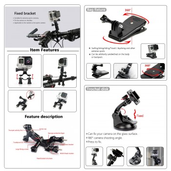 SnowHu For Xiaomi Yi 4K Accessories Monopod install selfie stick Octopus Tripod For Xiaomi Yi 4K Yi2 Action Camera 2 II GS74