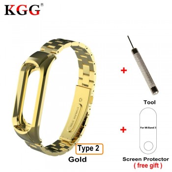 KGG Xiaomi Mi Band 3 Metal Strap Genuine Leather Strap and Stainless Steel Strap for Xiaomi Mi band 3 Smart Bracelet Sport Strap
