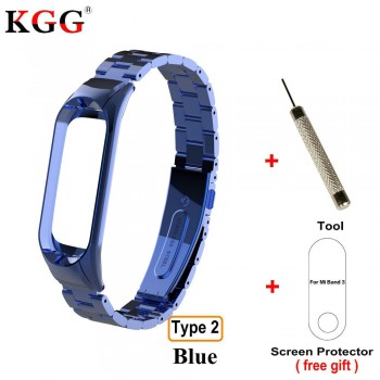 KGG Xiaomi Mi Band 3 Metal Strap Genuine Leather Strap and Stainless Steel Strap for Xiaomi Mi band 3 Smart Bracelet Sport Strap