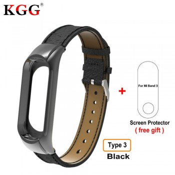 KGG Xiaomi Mi Band 3 Metal Strap Genuine Leather Strap and Stainless Steel Strap for Xiaomi Mi band 3 Smart Bracelet Sport Strap
