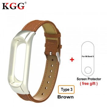 KGG Xiaomi Mi Band 3 Metal Strap Genuine Leather Strap and Stainless Steel Strap for Xiaomi Mi band 3 Smart Bracelet Sport Strap