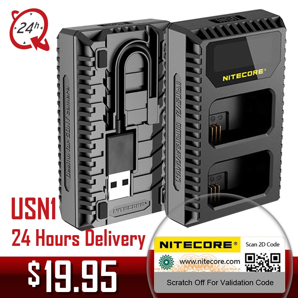 Nitecore USN1 Digital Dual Slot Travel Camera Charger For Sony NP-FW50 Batteries, Compatible With a6500 a7 a7II a7R a7R2 a7s