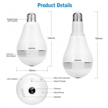 960P 360 degree Wireless IP Camera Bulb Light FishEye Smart Home CCTV 3D VR Camera 1.3MP Home Security WiFi Camera Panoramic