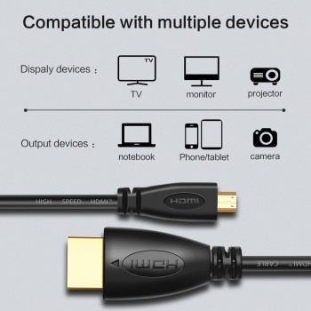 Premium version Gold Plated  3D 1080P hdmi to micro hdmi D type male to hdmi male cable for mobile phone, camera,GoPro