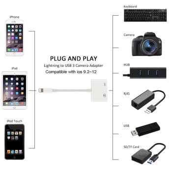 2018 New For Lightning To USB 3 Camera Reader OTG Adapter Connection Kits Data Sync Charge For iPhone X/8/7/7Plus/6/6S iPad/iPod
