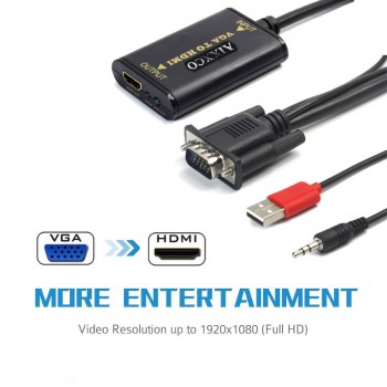 AIXXCO Quality Portable Plug and play VGA To HDMI Output 1080P HD Audio TV AV HDTV PC Video Cable VGA2HDMI Converter Adapter