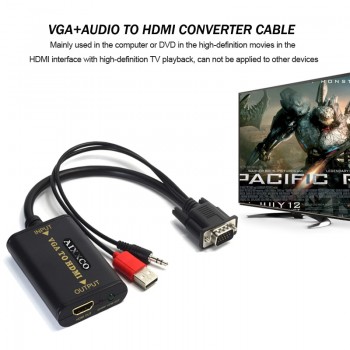 AIXXCO Quality Portable Plug and play VGA To HDMI Output 1080P HD Audio TV AV HDTV PC Video Cable VGA2HDMI Converter Adapter
