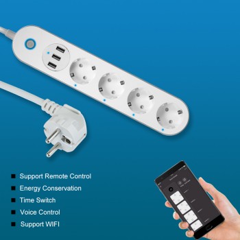 WiFi Smart Power Strip Socket Voice Control Timer Switch Power Strip Outlet with 4 AC Outlets 3 USB Port for Alexa Google Home