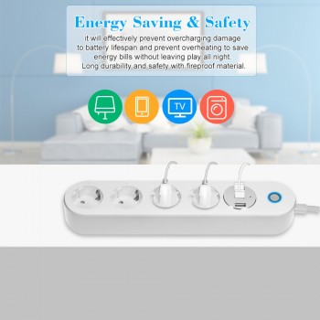 WiFi Smart Power Strip Socket Voice Control Timer Switch Power Strip Outlet with 4 AC Outlets 3 USB Port for Alexa Google Home