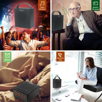 Waterproof Bluetooth Speaker IPX5 Outdoor Wireless Loudspeaker with LED Time Display Smart Alarm clock FM Radio Control by App