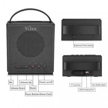 Waterproof Bluetooth Speaker IPX5 Outdoor Wireless Loudspeaker with LED Time Display Smart Alarm clock FM Radio Control by App