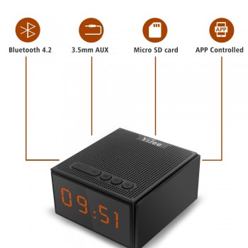 Waterproof Bluetooth Speaker IPX5 Outdoor Wireless Loudspeaker with LED Time Display Smart Alarm clock FM Radio Control by App