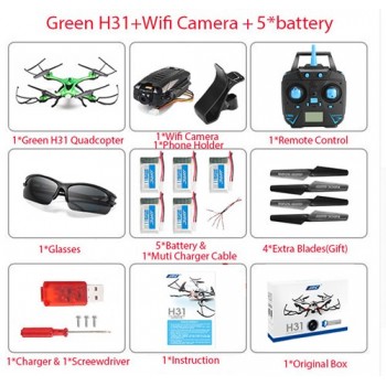 JJR/C JJRC H31 Waterproof Anti-crash 2.4G 0.3MP Wifi Camera Quadcopter Headless Mode LED RC Drone Toy Super Combo Battery*5
