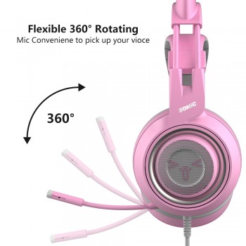 SOMIC G951s Pink Noise Cancelling Gaming Headset with Microphone Kid Girls Pink Cat Ear Headphone with 3.5mm Wired for PS4 Phone