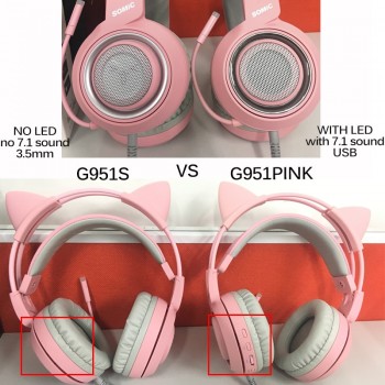SOMIC G951s Pink Noise Cancelling Gaming Headset with Microphone Kid Girls Pink Cat Ear Headphone with 3.5mm Wired for PS4 Phone