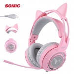 SOMIC G951 Pink Cat Headphones Virtual 7.1 Noise Cancelling Gaming Headphone Vibration LED USB Headset Girl Headsets for PC