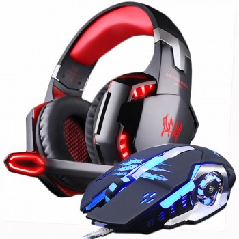 EACH G2000 Deep Bass Stereo LED Headphone Headset with microphone Professional Gamer+Gaming Optical USB Mouse Game Mice DPI gift