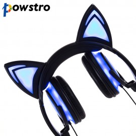 Powstro 2018 Cat  LED Headphones Cat Headphones Adult and Children Flash Luminous Headphones Headphone Gaming