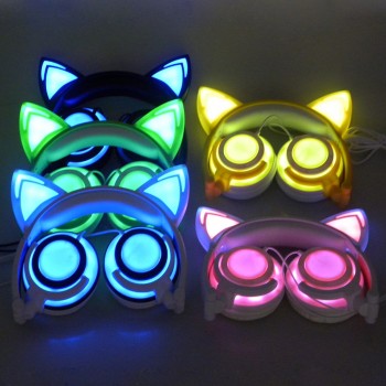Powstro 2018 Cat  LED Headphones Cat Headphones Adult and Children Flash Luminous Headphones Headphone Gaming