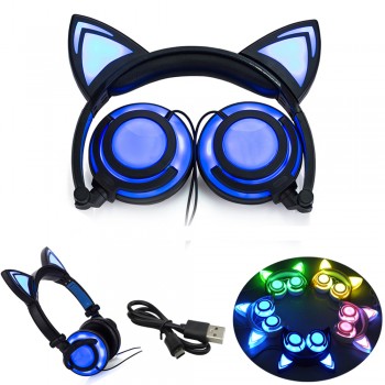 Powstro 2018 Cat  LED Headphones Cat Headphones Adult and Children Flash Luminous Headphones Headphone Gaming