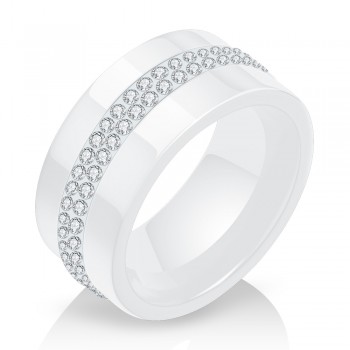 New 10MM Black and White 2 Row Crystal Ceramic Rings Women Engagement Promise Wedding Band Gifts For Women