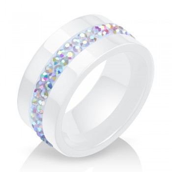 New 10MM Black and White 2 Row Crystal Ceramic Rings Women Engagement Promise Wedding Band Gifts For Women
