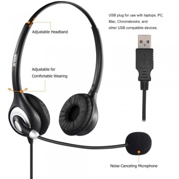 Wantek USB Computer Headset with Microphone Noise Cancelling,Wired Headphones, Business Headset for Skype,VOIP Phone,Call Center