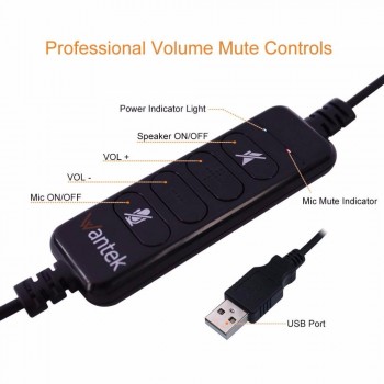 Wantek USB Computer Headset with Microphone Noise Cancelling,Wired Headphones, Business Headset for Skype,VOIP Phone,Call Center