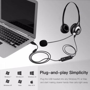 Wantek USB Computer Headset with Microphone Noise Cancelling,Wired Headphones, Business Headset for Skype,VOIP Phone,Call Center