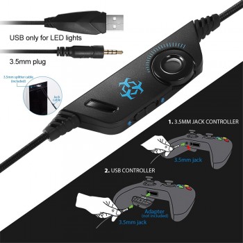 VirWir Stereo Gaming Headset Over ear headphones wired control with Mic LED Light Casque Gamer Headset for PC PS4 Xbox One