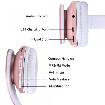 Fashion Rose Gold Wireless Bluetooth Headphones Headset with Microphone Bluetooth On Ear Headphone for Women Girl Kids