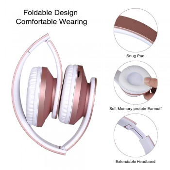 Fashion Rose Gold Wireless Bluetooth Headphones Headset with Microphone Bluetooth On Ear Headphone for Women Girl Kids