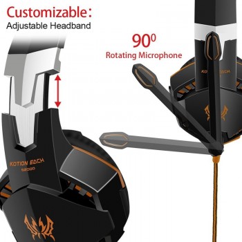 Kotion EACH G2000 Gaming Headset Stereo Deep Bass Headphones with Mic LED Light+Optical 5500DPI Gaming Mouse+Mouse pad for Gamer