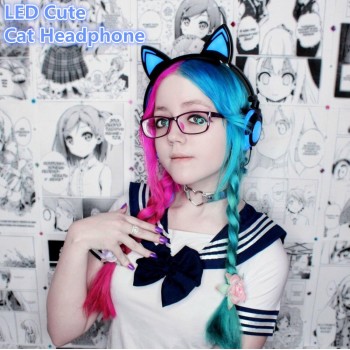 YiJee Cat Ear headphones with LED Flashing Glowing Light Headset Gaming Earphones for PC Computer and Mobile Phone