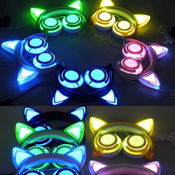 YiJee Cat Ear headphones with LED Flashing Glowing Light Headset Gaming Earphones for PC Computer and Mobile Phone