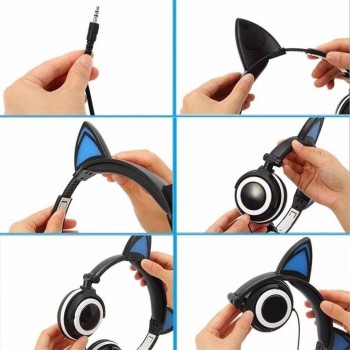 YiJee Cat Ear headphones with LED Flashing Glowing Light Headset Gaming Earphones for PC Computer and Mobile Phone