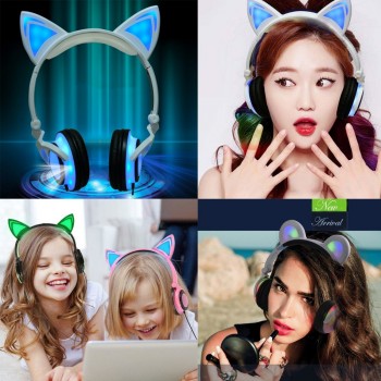 YiJee Cat Ear headphones with LED Flashing Glowing Light Headset Gaming Earphones for PC Computer and Mobile Phone
