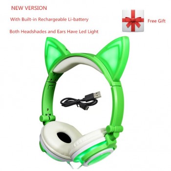 YiJee Cat Ear headphones with LED Flashing Glowing Light Headset Gaming Earphones for PC Computer and Mobile Phone