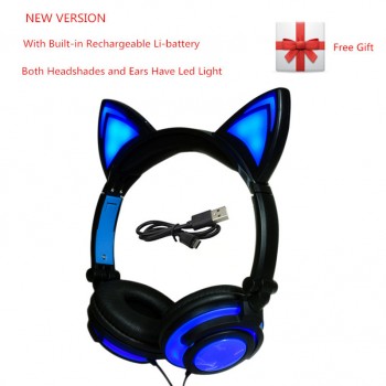 YiJee Cat Ear headphones with LED Flashing Glowing Light Headset Gaming Earphones for PC Computer and Mobile Phone