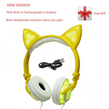 YiJee Cat Ear headphones with LED Flashing Glowing Light Headset Gaming Earphones for PC Computer and Mobile Phone
