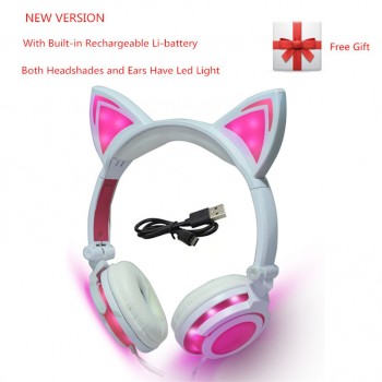 YiJee Cat Ear headphones with LED Flashing Glowing Light Headset Gaming Earphones for PC Computer and Mobile Phone