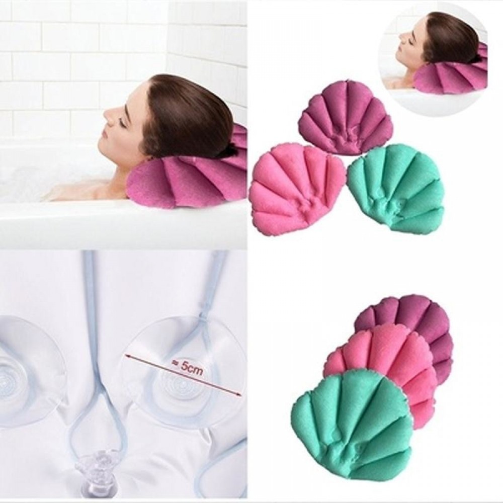 3 Colors Bathroom Inflatable Spa Bath Pillow Head Back Neck Cushion Bathtub Relaxing Seashell Color Random